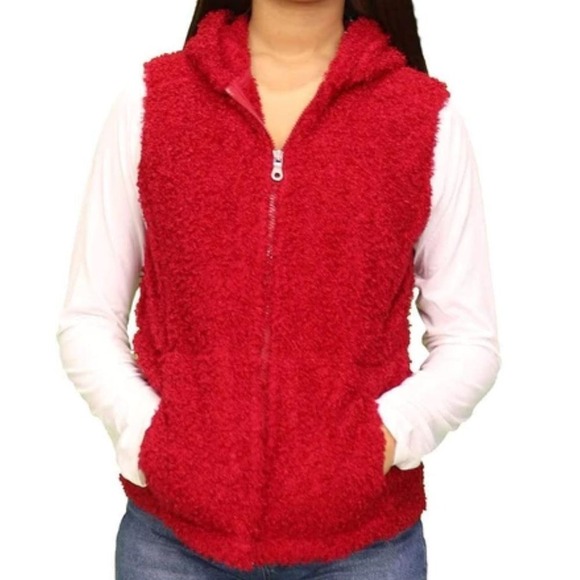 J. Jill Dark Red Hooded Front Zip Textured Vest Size M‎ - Picture 1 of 5